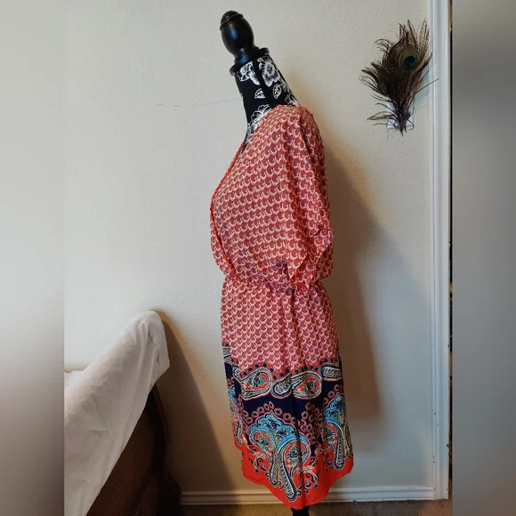 NWT Francesca's Collection Adorable "Mya'n Bohemian Midi Dress (Medium) 🧡🤍🩵🧡 - Picture 6 of 16